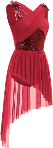 Miniatura 2 de AFAVOM Disfraz de baile lírico para mujer, vestido de lentejuelas con flores, falda asimétrica de tul fluida, disfraces de danza contemporánea