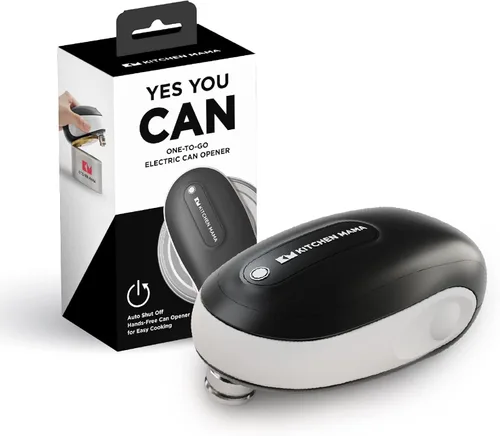 Kitchen Mama Abrelatas Eléctrico One-To-Go: Un Toque, Parada Automática, Borde Liso, Elevación de Tapa, Seguridad, Automático, Magnético, Blanco con