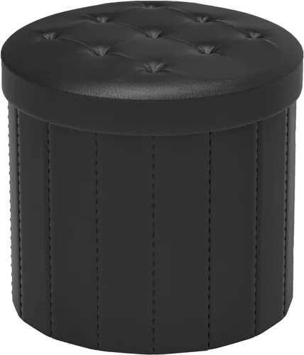 Bsketa® Otomana plegable redonda de almacenamiento de 14 x 14 x 13 pulgadas, taburete de pie con asiento acolchado de espuma más gruesa, banco Negro