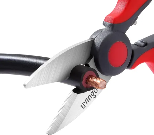 Miniatura 4 de LIVINGO Tijeras de electricista: Tijeras de alambre resistentes afiladas de 6 pulgadas - Hoja de muesca dentada de acero inoxidable con clip