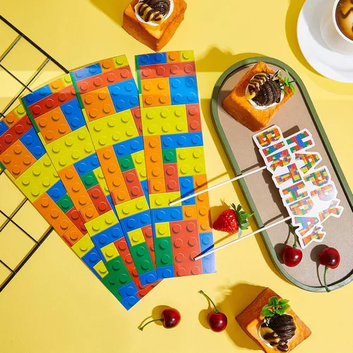 Miniatura 4 de Leinuosen 9 piezas de bloques de construcción para decoración de pasteles de feliz cumpleaños, bloques de construcción, suministros de construcción