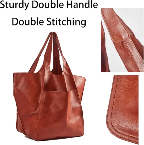 Miniatura 5 de KlaOyer Bolso de mano de cuero de gran capacidad para trabajo, de cuero sintético, bolso de mano y bolso de mano grande y suave bolsa de compras