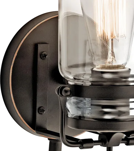 Miniatura 7 de Lámpara de pared Brinley de Kichler, para 1 foco y con pantalla de vidrio transparente, 45576OZ, 100watts, 120 volts Bronce antiguo
