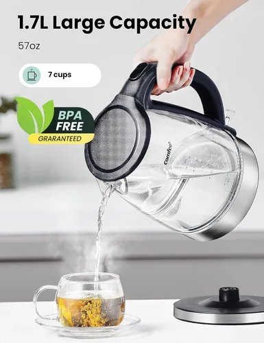 Miniatura 2 de COMFEE' Tetera Eléctrica de Vidrio y Hervidor de Agua Caliente Eléctrico, Hervidor Eléctrico de 1.7L con Indicador LED, Ebullición Rápida de 1500W