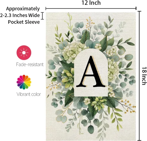 Miniatura 6 de CROWNED BEAUTY Bandera de jardín con monograma, letra inicial A de 12 x 18 pulgadas, doble cara para Outsdie, pequeña flor de primavera, apellido