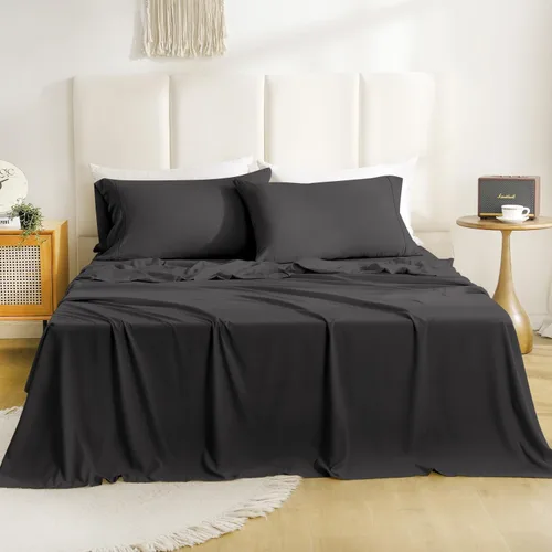 Miniatura 34 de CozySmile Juego de sábanas transpirables y refrescantes, sábanas de lujo de 4 piezas con bolsillo profundo para cama de tamaño matrimonial, se Beige