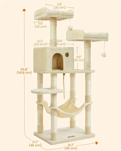 Miniatura 5 de Feandrea - Árbol para gatos, torre para gatos de 55.8 pulgadas, condominio de felpa de varios niveles con 11 postes rascadores, 2 perchas, hamaca