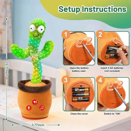 Miniatura 7 de Juguetes para bebés, juguete de cactus que habla bailando, regalos interactivos para niños y niñas, imitando el canto y el cactus repetitivo