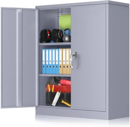 Miniatura 11 de INTERGREAT Armario de almacenamiento de metal para garaje, armario de almacenamiento con cerradura de 36 pulgadas con 2 puertas y 2 estantes Negro