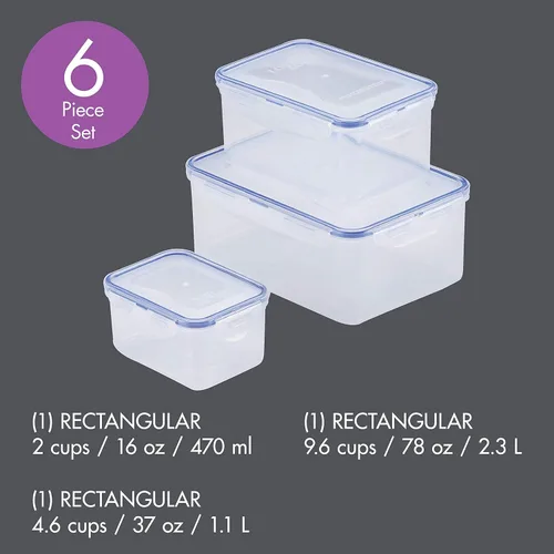 Miniatura 4 de LocknLock Easy Essentials - Tapas de almacenamiento de alimentos, recipientes herméticos, apilables, sin BPA, 6 piezas, transparente