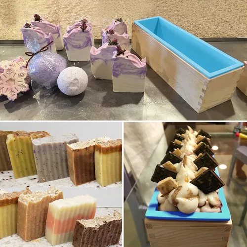 Miniatura 5 de Paquete de 6 cajas de madera artesanales para hacer jabón, moldes de silicona de alta calidad de 42 onzas con caja de madera y tapa, ideal