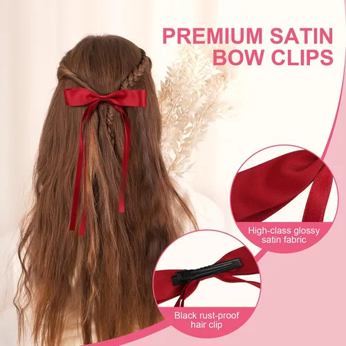 Miniatura 3 de 8 lazos para el cabello de satén sedoso con borla para mujeres, pinzas para el pelo con lazo de borla para soporte de cola de caballo. Lazo de pelo