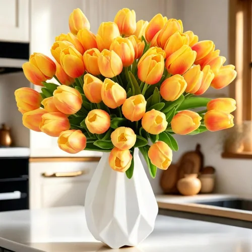 Miniatura 9 de Tulipanes falsos de PU de tacto real, flores artificiales, 10 piezas, arreglo floral, ramo para decoración de hogar, oficina, boda (blanco)