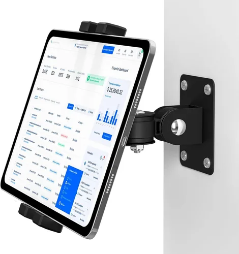 Soporte de pared para iPad, soporte de pared para tableta, soporte giratorio de 360°, brazo de inclinación horizontal/vertical de 180°, compatible