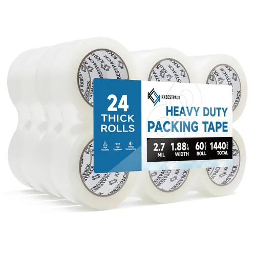 Miniatura 2 de KKBESTPACK Cinta de embalaje resistente, 1 rollo, 1.88 pulgadas x 60 yardas, cinta transparente de envío y embalaje para cajas de mudanza