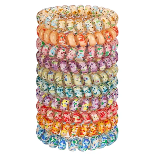 Miniatura 10 de JessLab Lazos en espiral para el cabello para damas, paquete de 10 bandas elásticas de bobina de plástico, accesorio sin daños para mujeres y niños