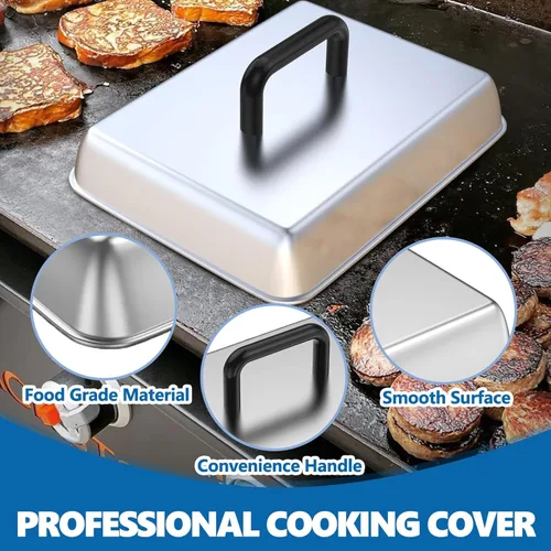 Miniatura 3 de SafBbcue Cubierta Domer Rectangular de Acero Inoxidable de 14" para Derretir Queso y Cobertura de Rociado & Plancha Rectangular de Hierro Fundido