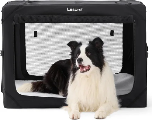 Miniatura 16 de Lesure Jaula Plegable para Perros - Perrera de Viaje Portátil para Perros Grandes, Jaula para Mascotas de 4 Puertas con Ventanas de Malla