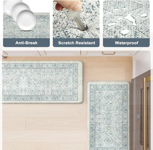 Miniatura 6 de KIMODE Juego de 2 tapetes de cocina antifatiga para piso, tapetes de cocina bohemios vintage, tapetes acolchados antideslizantes y cómodos
