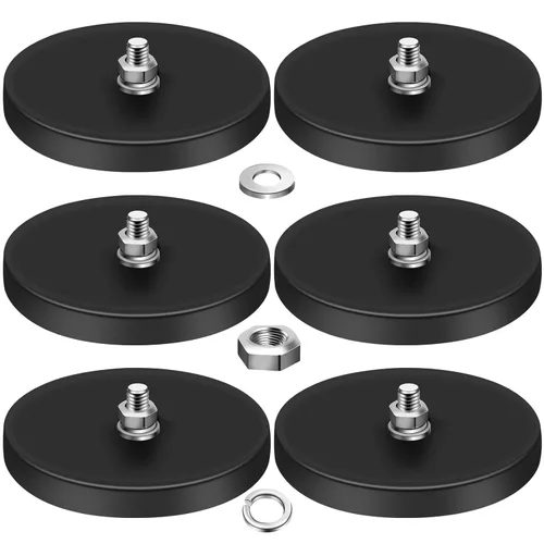 Miniatura 12 de DIYMAG 12 Imanes Recubiertos de Goma, Potencia Adhesiva de 30 LBS Base de Imán Grande de Neodimio Antiarañazos con Imán Roscado M5 con Pernos