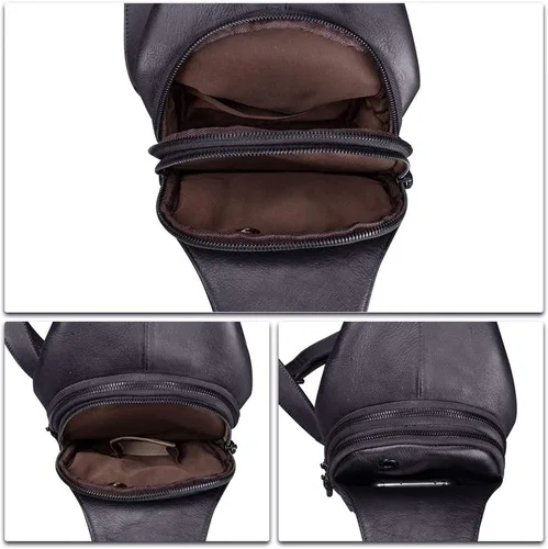Miniatura 7 de IVTG Bolso bandolera de cuero genuino para hombres y mujeres, bolso cruzado de hombro en el pecho, mochila de senderismo, mochila vintage hecha a
