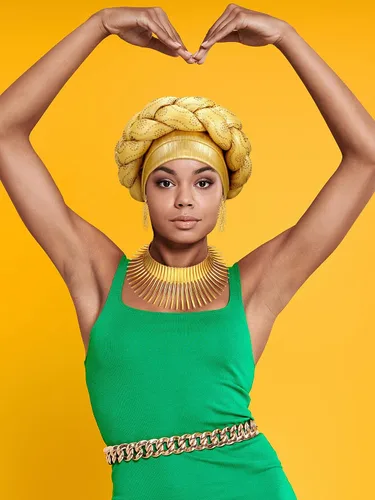 Miniatura 7 de Yinkin Juego de joyas africanas para mujer, para fiestas, doradas, collares, baberos, turbante africano, para fiestas temáticas