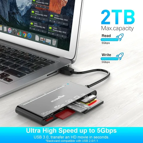 Miniatura 3 de Lector de tarjetas SD USB 3.0, lector de tarjetas de memoria múltiple 7 en 1 para SD SDXC SDHC Micro SD CF MS MMC cámara de memoria Lector
