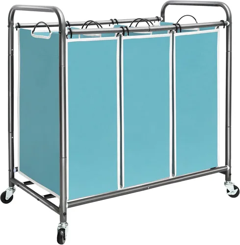 Miniatura 8 de STORAGE MANIAC Clasificador de ropa sucia de 2 secciones, cesta de lavandería de 90 L Gal con ruedas, clasificador separador de cesta de ropa, Negro