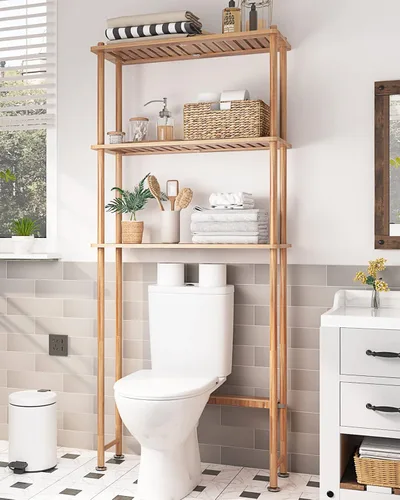 Miniatura 14 de AmazerBath Estante de almacenamiento de bambú sobre el inodoro, estante organizador de baño de 3 niveles sobre el inodoro, estantes de baño