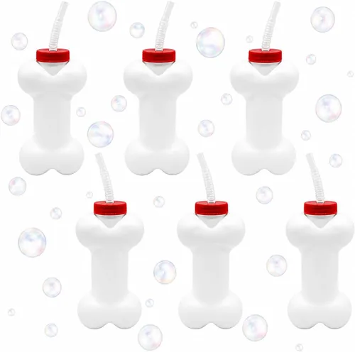 4E's Novelty Vasos de hueso para perros con popote (paquete de 6) de 14 onzas, suministros de fiesta de Paw Dog Patrol, decoraciones de fiesta de