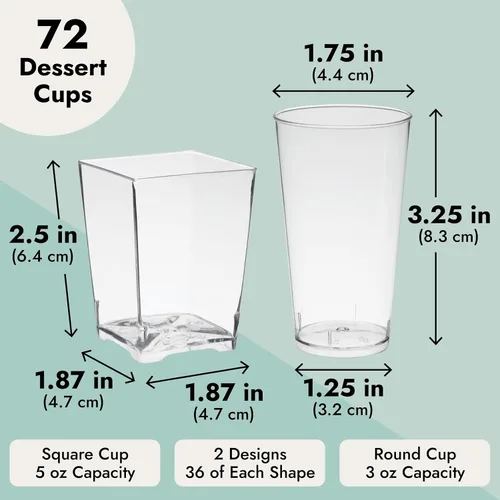 Miniatura 5 de Juvale Mini tazas de postre – 72 piezas de plástico transparente, 3 onzas y 5 onzas – Vasos desechables y reutilizables para postre y aperitivos