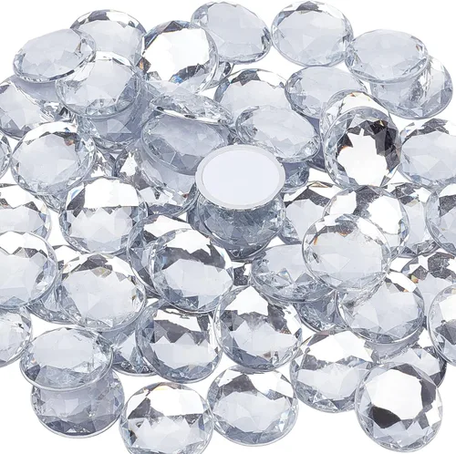 FINGERINSPIRE 60 diamantes de imitación acrílicos autoadhesivos de 0.98 pulgadas con contenedor, parte trasera plana transparente, gemas circulares