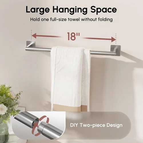 Miniatura 3 de USHOWER Toallero de níquel cepillado, toalleros de 18 pulgadas para montaje en pared de baño, soporte de toalla de acero inoxidable resistente