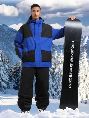 Miniatura 22 de GSOU SNOW Chaqueta de esquí para hombre, abrigo de nieve para snowboard, cálido, invierno, impermeable, con capucha