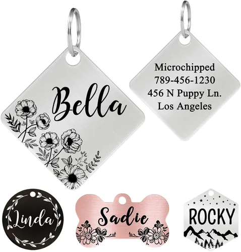 Miniatura 18 de Ultra Joys - Etiquetas de identificación de mascotas de acero inoxidable - Grabado personalizado en la parte delantera y trasera, etiquetas