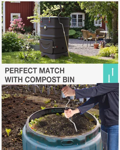 Miniatura 6 de Herramienta de Aireación de Compost de Acero Inoxidable - Volteador y Mezclador Manual para Tambores y Contenedores de Compost Descomposición Más