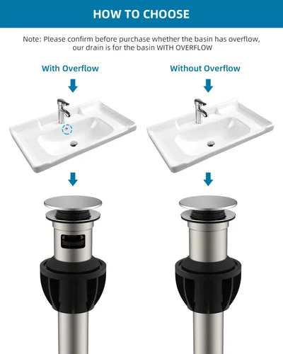 Miniatura 4 de Hibbent Paquete de 2 Desagües de Lavabo de Baño de Metal con Rebosadero, Tapón Emergente Desmontable, Colador de Lavabo de Tocador de Acero Acabado