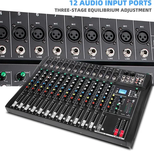 Miniatura 3 de Mezclador de audio de 12 canales, DT12 Studio, interfaz controladora de sonido para DJ, con unidad USB para entrada de grabación de computadora