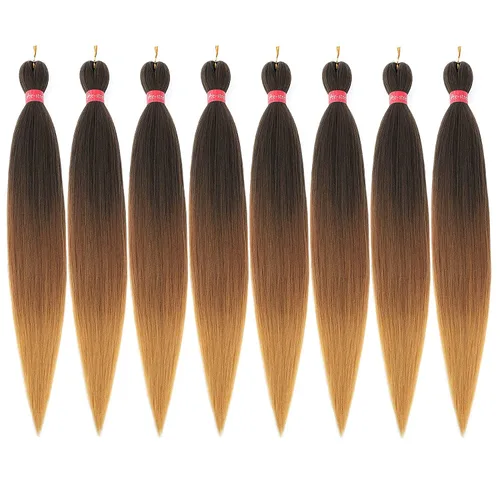 Miniatura 7 de Cabello trenzado preestirado, cabello trenzado degradado de 28 pulgadas, paquete de 8 extensiones de cabello trenzado de mezcla de colores sedosos