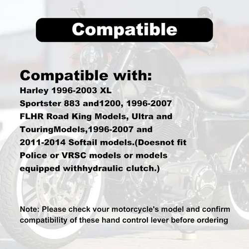 Miniatura 4 de 1 par de palancas de mano negras para motocicleta, palanca de embrague de freno cromada, compatible con Harley Sportster 883 1200 Dyna Touring Road