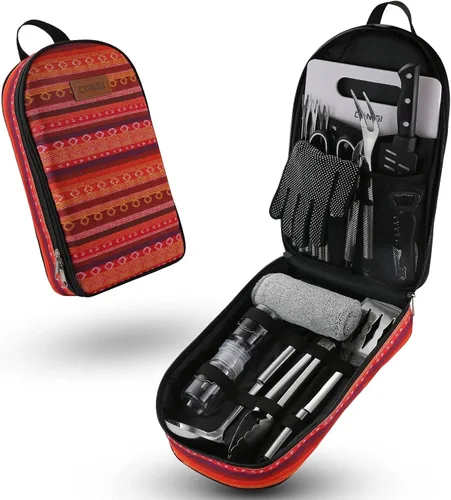 Miniatura 4 de Bolsa de almacenamiento de utensilios de cocina para campamento, juego de utensilios de cocina de campamento, bolsa de almacenamiento portátil Rojo