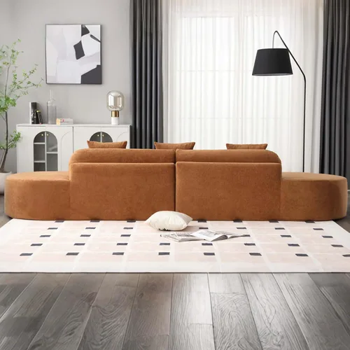 Miniatura 9 de Sofá modular curvado de 130.5 pulgadas para sala de estar, sofá de espuma sin hueso de 4 plazas con 3 almohadas, sofás de compresión para Marrón