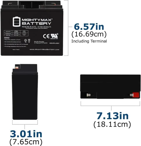 Miniatura 2 de Mighty Max Battery Ml18-12 - Batería SLA de 12 voltios 18AH F2 - Paquete de 2