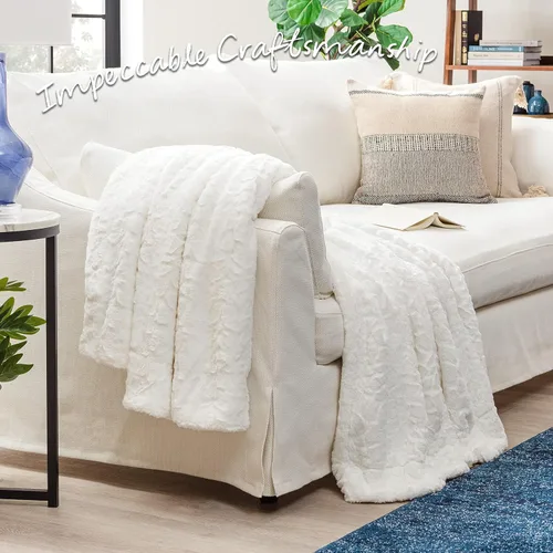 Miniatura 8 de Chanasya Manta de piel sintética de lobo de alta calidad, suave, mullida y sherpa, para cama o sofá, 50 x 65 pulgadas, color blanco