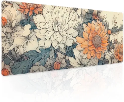 Miniatura 54 de Alfombrilla de mouse negra estética vintage para juegos botánicos, extendida, bonita planta verde bosque, naturaleza, floral, grande