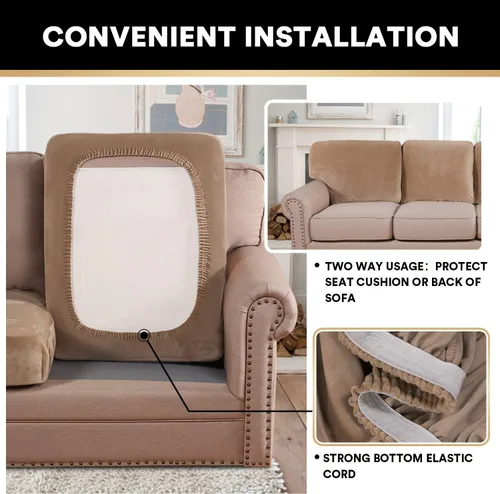 Miniatura 5 de PrinceDeco Funda de cojín de terciopelo elástico para sofá, funda de cojín suave para cojines de silla, protector de muebles, cojín de asiento, Camel