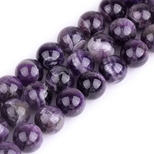 Miniatura 115 de GEM-Inside Cuentas sueltas de amatista natural de 14 mm, gemas de cristal redondo, piedra de energía para hacer joyas, 15 pulgadas Amatista oscura