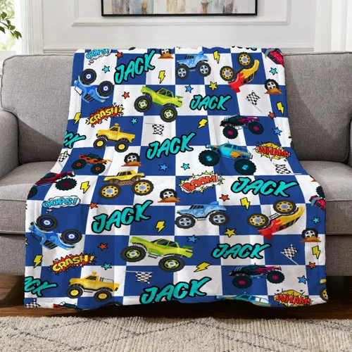 Miniatura 20 de Manta de Bebé Personalizada Camiones de Construcción Personalizados Camión Volquete Mantas con Nombre para Niños, Niñas y Pequeños Manta Suave