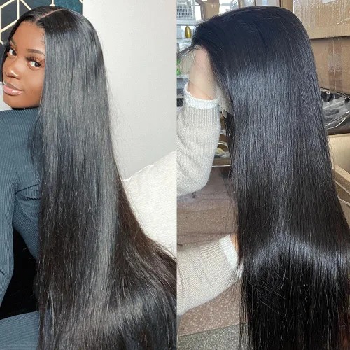 Miniatura 12 de Iris Queen Pelucas de cabello humano lacio HD 12A 13x4 con encaje frontal transparente de densidad 180 con cabello de bebé para mujer, color negro