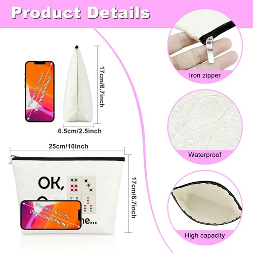 Miniatura 2 de Mxrymvu Mahjong Lovers Gift for Women Makeup Bag Mahjong Player Gifts for Friend Grandma, 2 piezas beige., Chino